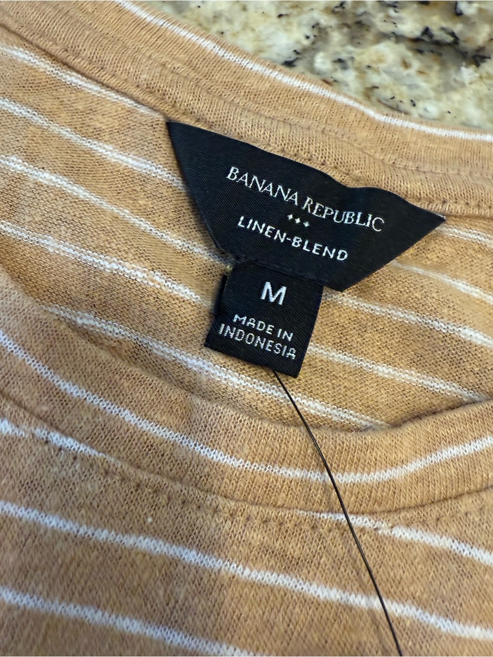 Banana Republic Factory linen blend tan white striped tee SZ M - Picture 5 of 12